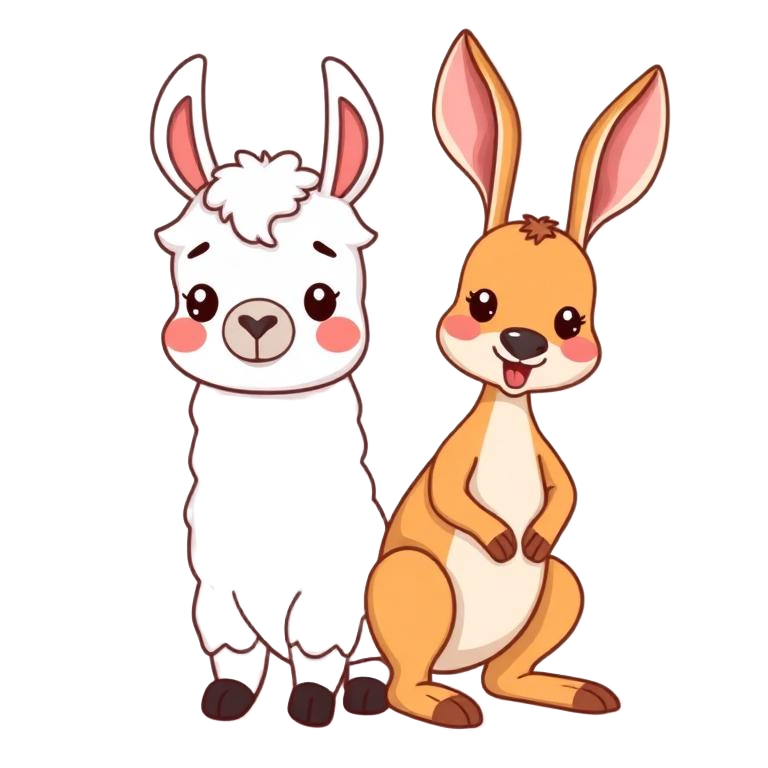 Cartoon llama and wallaby